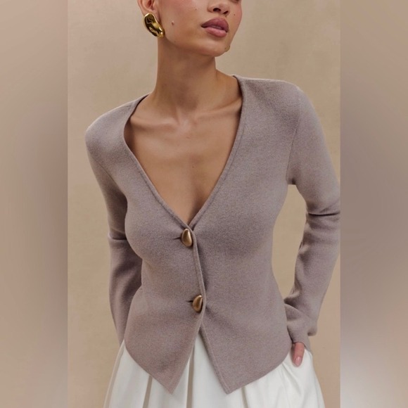 Meshki Sweaters - Meshki Velda Wide Sleeve Knit Cardigan Stone Marble Button Front V Neck XS